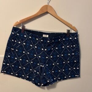 J. Crew Blue High Waist Shorts with Geometric Pattern